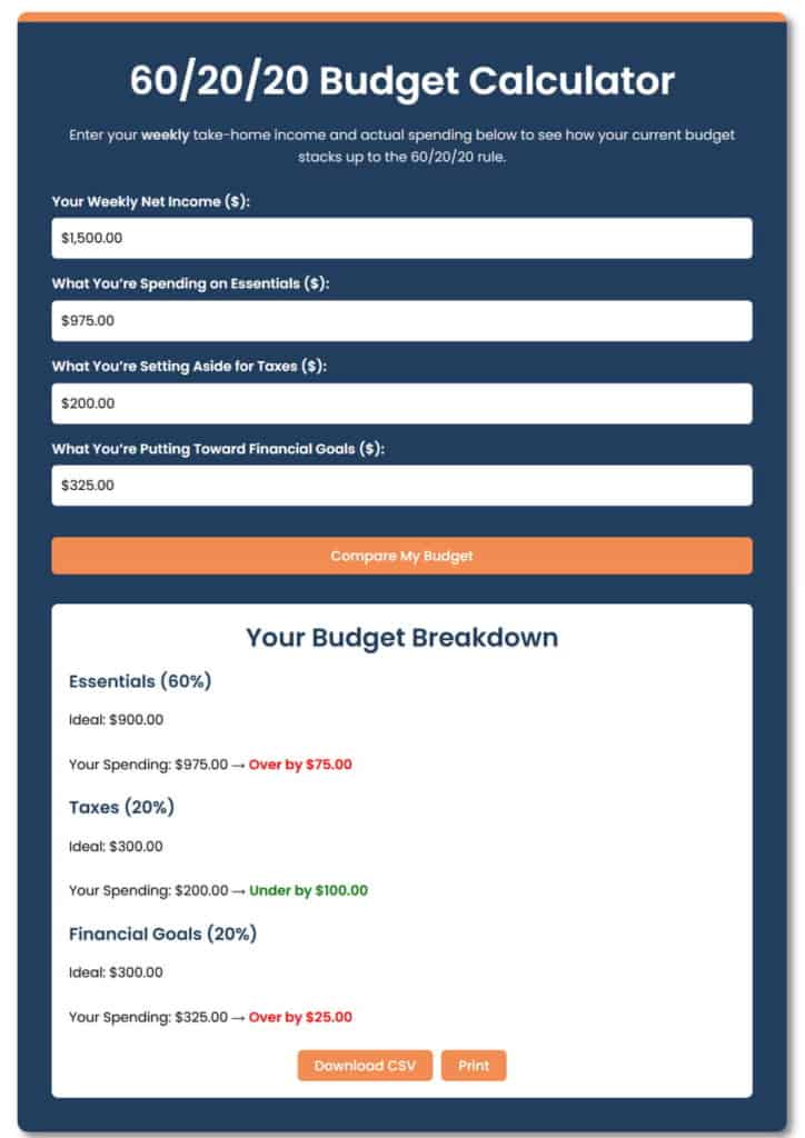 60/20/20 Budget Calculator with Variable Income